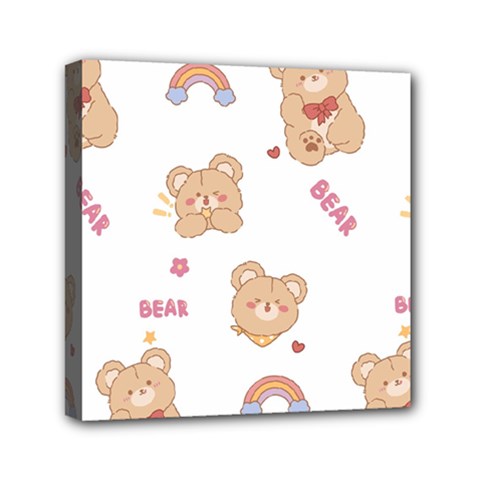 Illustrations Bear Cartoon Background Pattern Mini Canvas 6  X 6  (stretched) by Sudhe