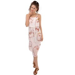 Pig Cartoon Background Pattern Waist Tie Cover Up Chiffon Dress by Sudhe