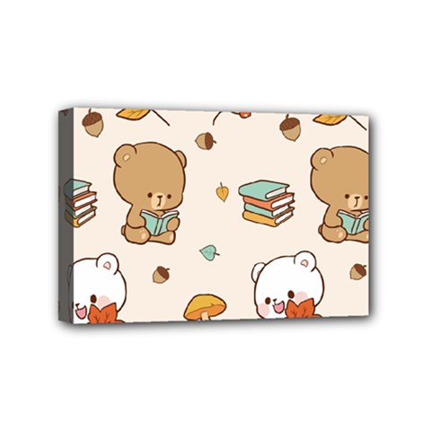 Illustration Bear Cartoon Background Pattern Mini Canvas 6  X 4  (stretched) by Sudhe