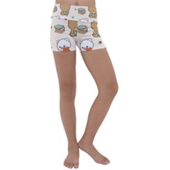 Illustration Bear Cartoon Background Pattern Kids  Lightweight Velour Yoga Shorts by Sudhe