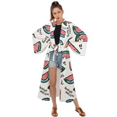 Illustration Watermelon Fruit Sweet Slicee Maxi Kimono by Sudhe