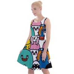 Illustration Animals Cartoon Background Pattern Knee Length Skater Dress by Sudhe