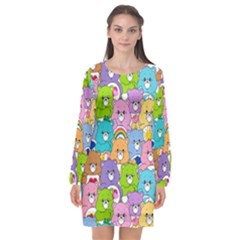 Care Bears Bear Background Cartoon Long Sleeve Chiffon Shift Dress  by Sudhe