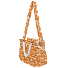 Illustration Orange Background Rectangles Pattern Rope Handles Shoulder Strap Bag by Amaryn4rt