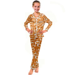 Illustration Orange Background Rectangles Pattern Kid s Satin Long Sleeve Pajamas Set by Amaryn4rt