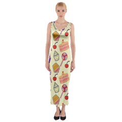 Food Illustration Cupcake Pattern Lollipop Fitted Maxi Dress by Amaryn4rt