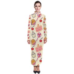 Food Illustration Cupcake Pattern Lollipop Turtleneck Maxi Dress by Amaryn4rt