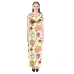 Food Illustration Cupcake Pattern Lollipop Short Sleeve Maxi Dress by Amaryn4rt