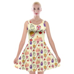 Food Illustration Cupcake Pattern Lollipop Velvet Skater Dress by Amaryn4rt