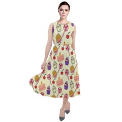 Food Illustration Cupcake Pattern Lollipop Round Neck Boho Dress by Amaryn4rt