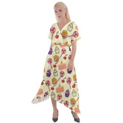 Food Illustration Cupcake Pattern Lollipop Cross Front Sharkbite Hem Maxi Dress by Amaryn4rt