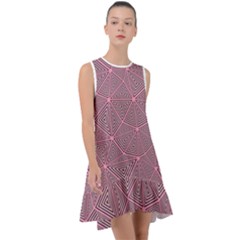 Triangle-line Pink Frill Swing Dress by nateshop