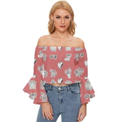 Stickers Hobbies Hearts Reading Off Shoulder Flutter Bell Sleeve Top by danenraven