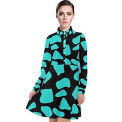 Neon Cow Dots Blue Turquoise And Black Long Sleeve Chiffon Shirt Dress by ConteMonfrey