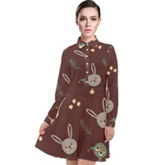 Rabbits, Owls And Cute Little Porcupines  Long Sleeve Chiffon Shirt Dress by ConteMonfrey