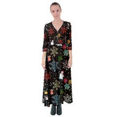 Illustration Xmas Christmas Thanks Giving Pattern Button Up Maxi Dress by danenraven