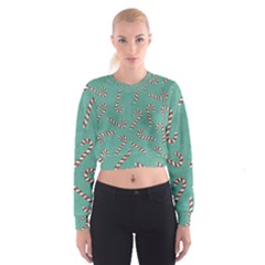 Christmas Candy Cane Background Cropped Sweatshirt by danenraven