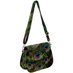 Peacock Feathers Color Plumage Saddle Handbag by Celenk