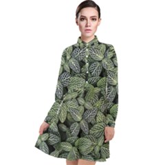 Leaves Foliage Botany Plant Long Sleeve Chiffon Shirt Dress by Ravend