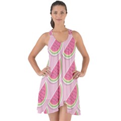 Pink Melon Wayermelon Pattern Food Fruit Melon Show Some Back Chiffon Dress by Ravend