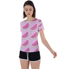 Pink Melon Wayermelon Pattern Food Fruit Melon Back Circle Cutout Sports Tee by Ravend