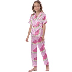 Pink Melon Wayermelon Pattern Food Fruit Melon Kids  Satin Short Sleeve Pajamas Set by Ravend