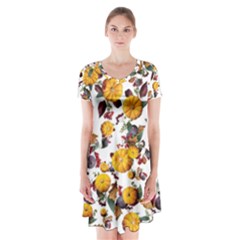 Pumpkin Fruit Flower Pattern Short Sleeve V-neck Flare Dress by Ravend