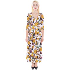 Pumpkin Fruit Flower Pattern Quarter Sleeve Wrap Maxi Dress by Ravend