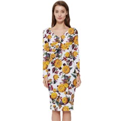 Pumpkin Fruit Flower Pattern Long Sleeve V-neck Bodycon Dress  by Ravend