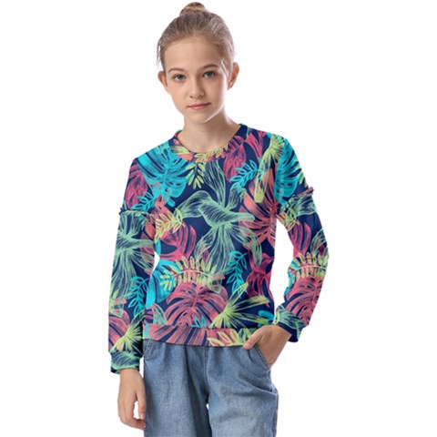 Sheets Tropical Picture Plant Pattern Kids  Long Sleeve Tee With Frill  by Ravend