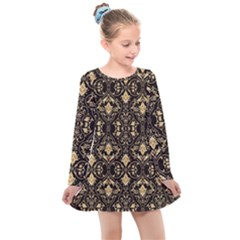 Vintage Batik Art Architecture Pattern Kids  Long Sleeve Dress by Ravend