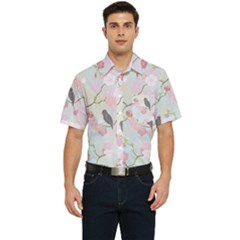 Bird Blossom Seamless Pattern Men s Short Sleeve Pocket Shirt  by Ravend