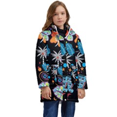 Design Print Pattern Colorful Kid s Hooded Longline Puffer Jacket by Ravend