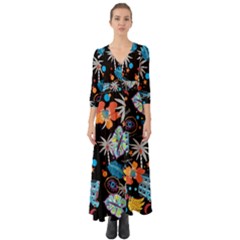 Design Print Pattern Colorful Button Up Boho Maxi Dress by Ravend