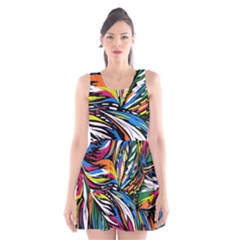 Tropical Monstera Pattern Leaf Scoop Neck Skater Dress by Ravend