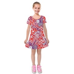 Leaf Red Point Flower White Kids  Short Sleeve Velvet Dress by Ravend