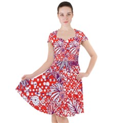 Leaf Red Point Flower White Cap Sleeve Midi Dress by Ravend