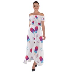 Ice Cream Popsicles Wallpaper Off Shoulder Open Front Chiffon Dress by Ravend