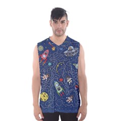 Illustration Cat Space Astronaut Rocket Maze Men s Basketball Tank Top by Ravend