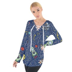 Illustration Cat Space Astronaut Rocket Maze Tie Up Tee by Ravend