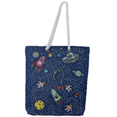 Illustration Cat Space Astronaut Rocket Maze Full Print Rope Handle Tote (large) by Ravend