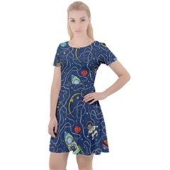 Illustration Cat Space Astronaut Rocket Maze Cap Sleeve Velour Dress  by Ravend