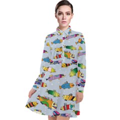 Fish Ocean Sea Water Diving Blue Nature Long Sleeve Chiffon Shirt Dress by Ravend