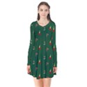 Christmas Background Long Sleeve V-neck Flare Dress View1