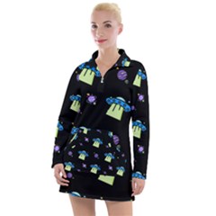 Illustration Cosmos Cosmo Rocket Spaceship -ufo Women s Long Sleeve Casual Dress by danenraven