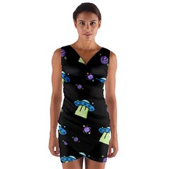 Illustration Cosmos Cosmo Rocket Spaceship -ufo Wrap Front Bodycon Dress by danenraven