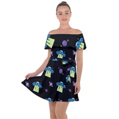 Illustration Cosmos Cosmo Rocket Spaceship -ufo Off Shoulder Velour Dress by danenraven