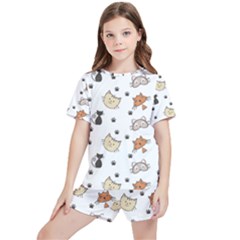 Cute Cat Kitten Animal Design Pattern Kids  Tee And Sports Shorts Set by danenraven