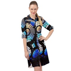 Illustration Tech Galaxy Robot Bot Science Long Sleeve Mini Shirt Dress by danenraven