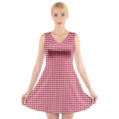 Red Gingham Check V-neck Sleeveless Dress by artworkshop